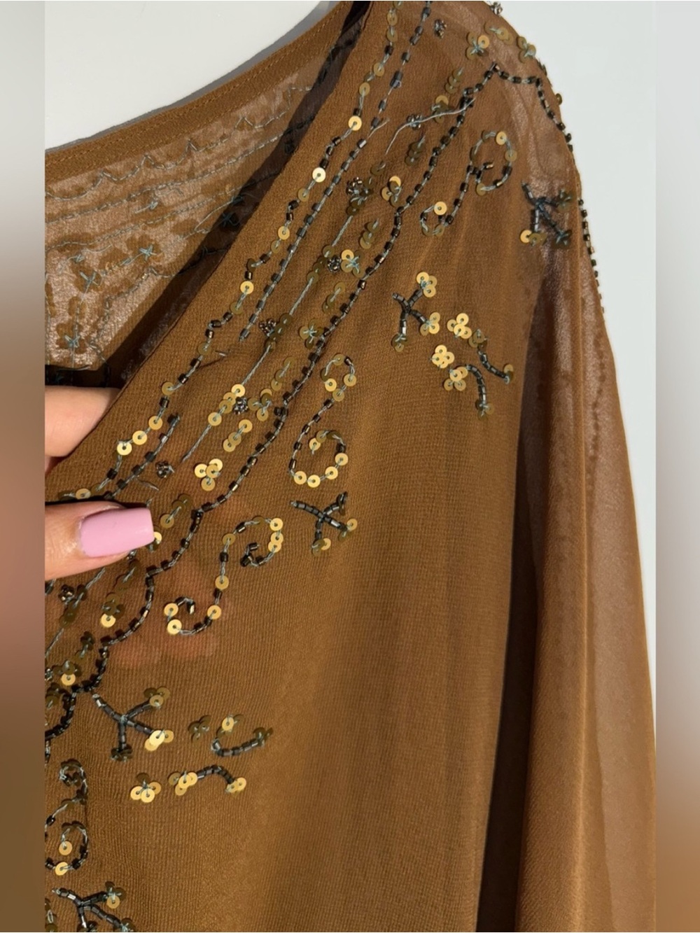 NWT Free People Brown Beaded Calla Embellished Cape Western Top - Picture 6 of 13